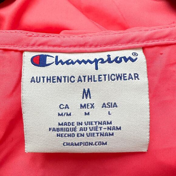Champion Pink Packable Windbreaker Jacket Water Resistant Mirrored Logo Size M - Picture 12 of 13